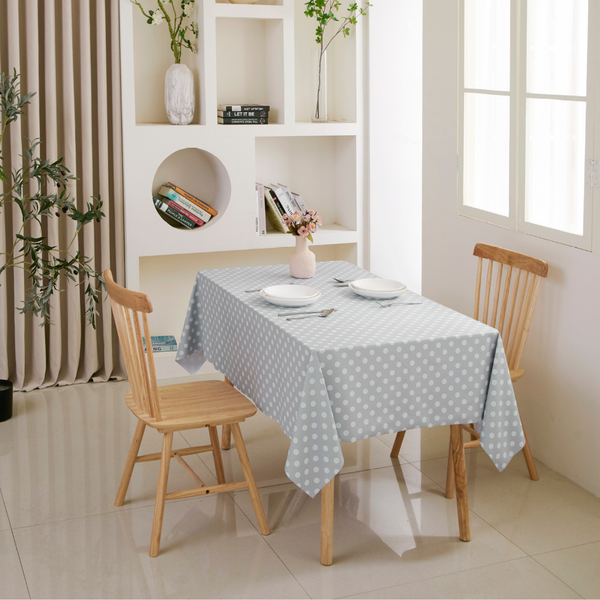 PVC Dot Tablecloth-Rectangle - Grey and White