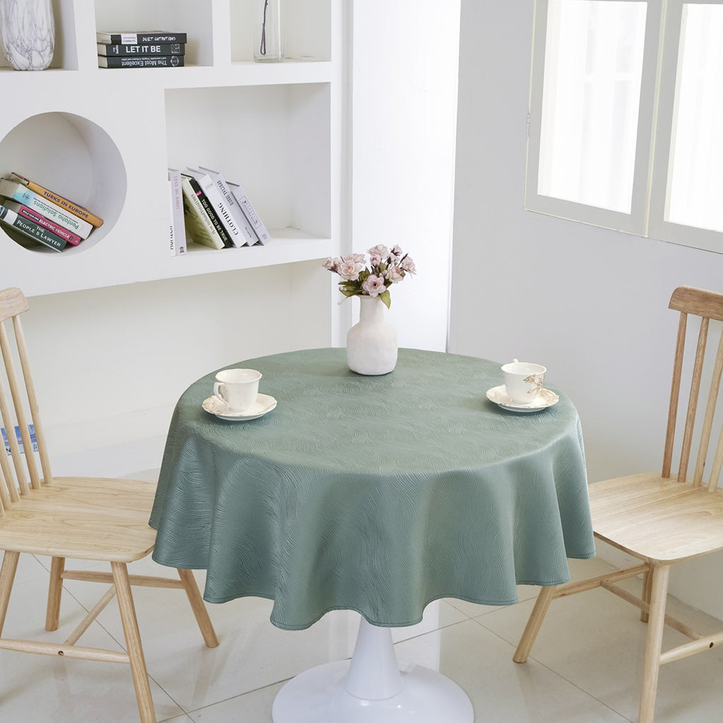 Rippling Wave Jacquard Tablecloth – Sage Green (Round)