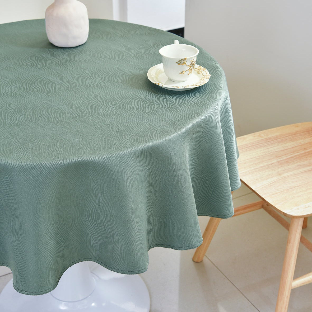 Ripple Texture Polyester Tablecloth-Round-Green