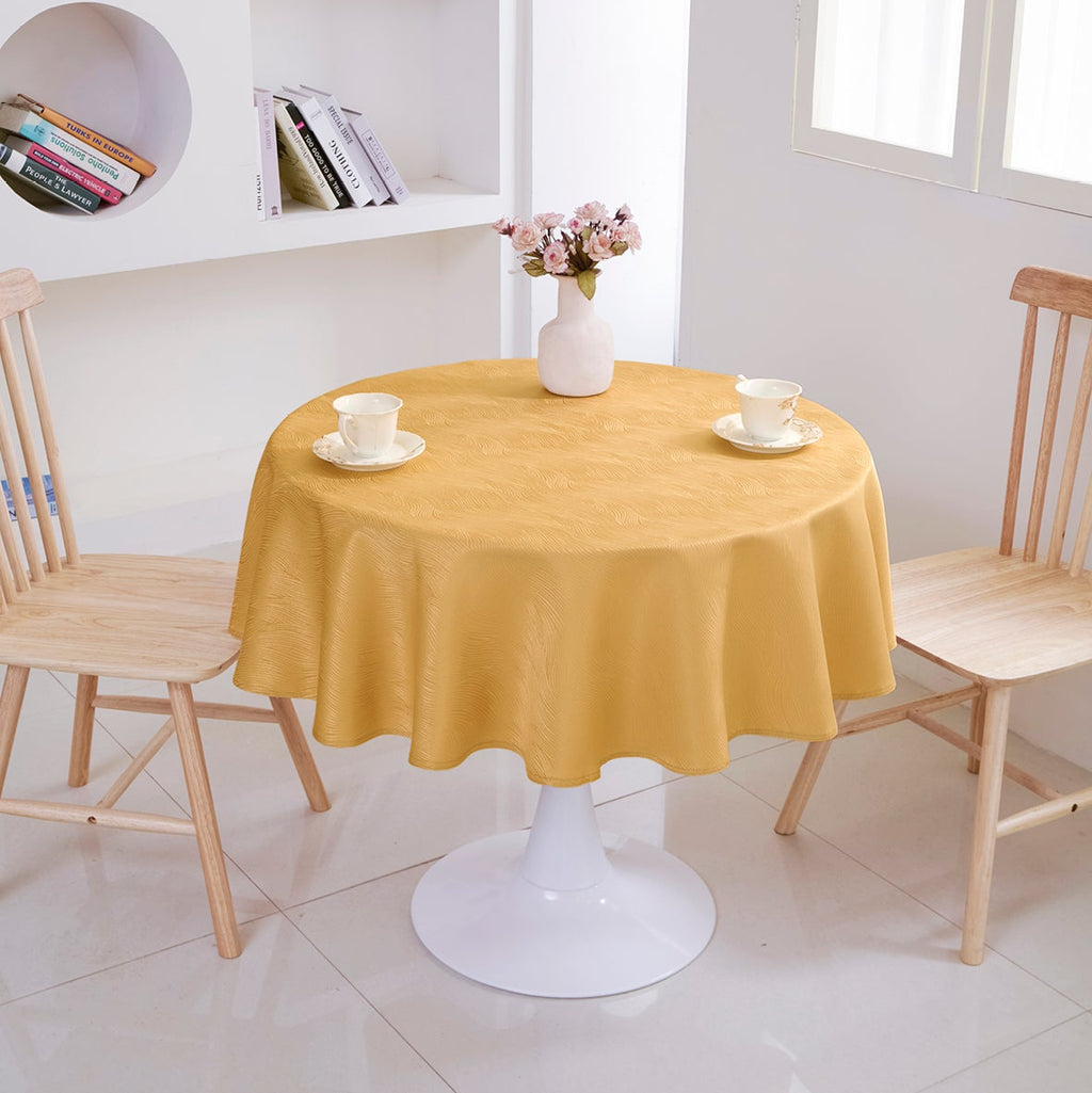Ripple Texture Polyester Tablecloth-Round-Yellow