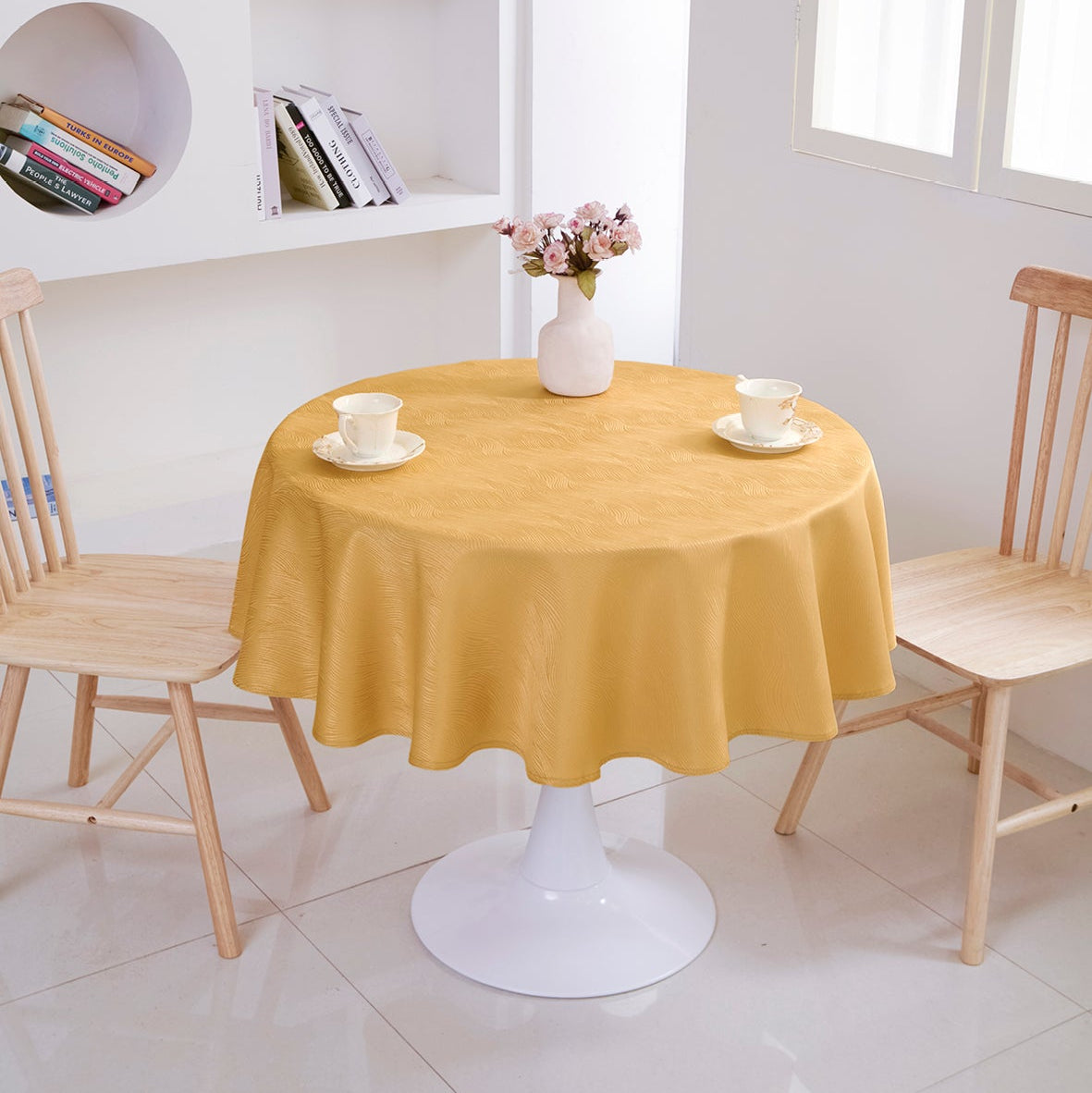 Ripple Texture Polyester Tablecloth-Round-Yellow