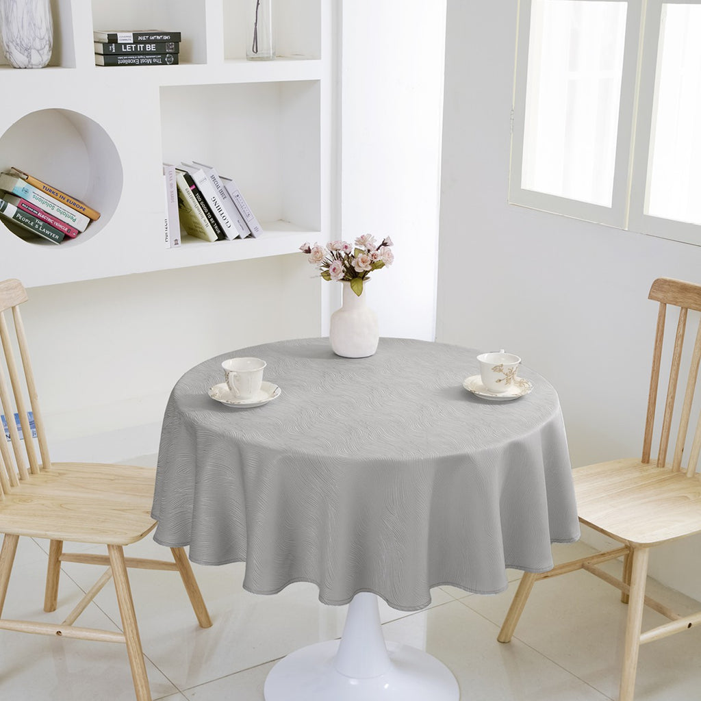 Rippling Wave Jacquard Tablecloth – Silver (Round)