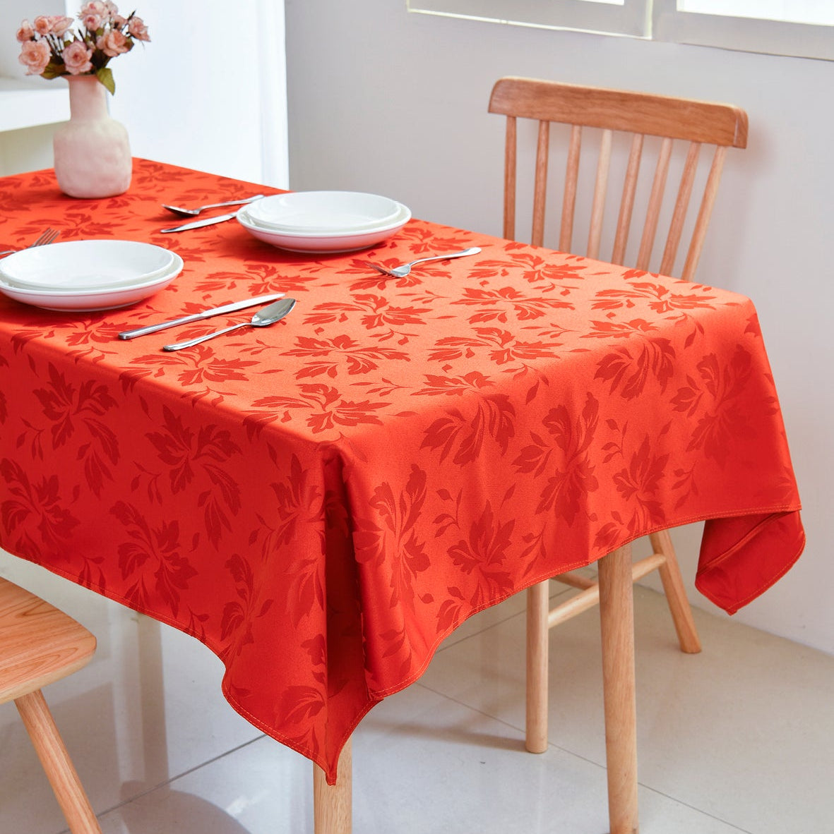 Floral Polyester Tablecloth- Rectangle-Orange