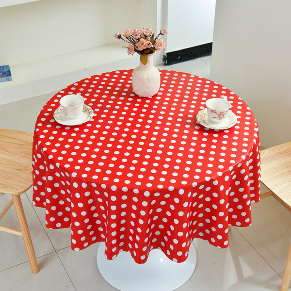 PVC Dot Tablecloth-Round - Red and White