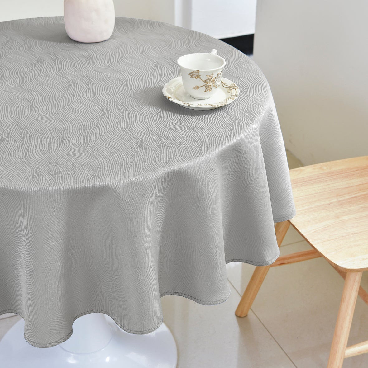 Ripple Texture Polyester Tablecloth-Round-Grey