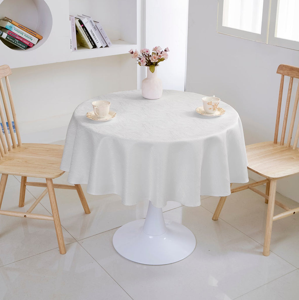 Ripple Texture Polyester Tablecloth-Round-White