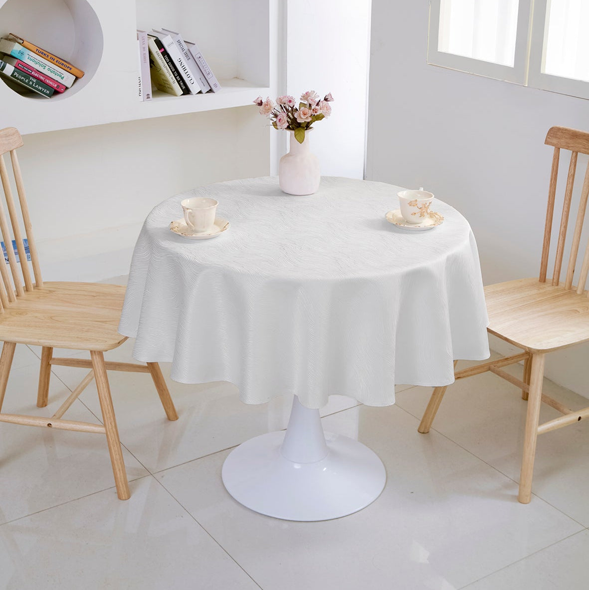 Ripple Texture Polyester Tablecloth-Round-White