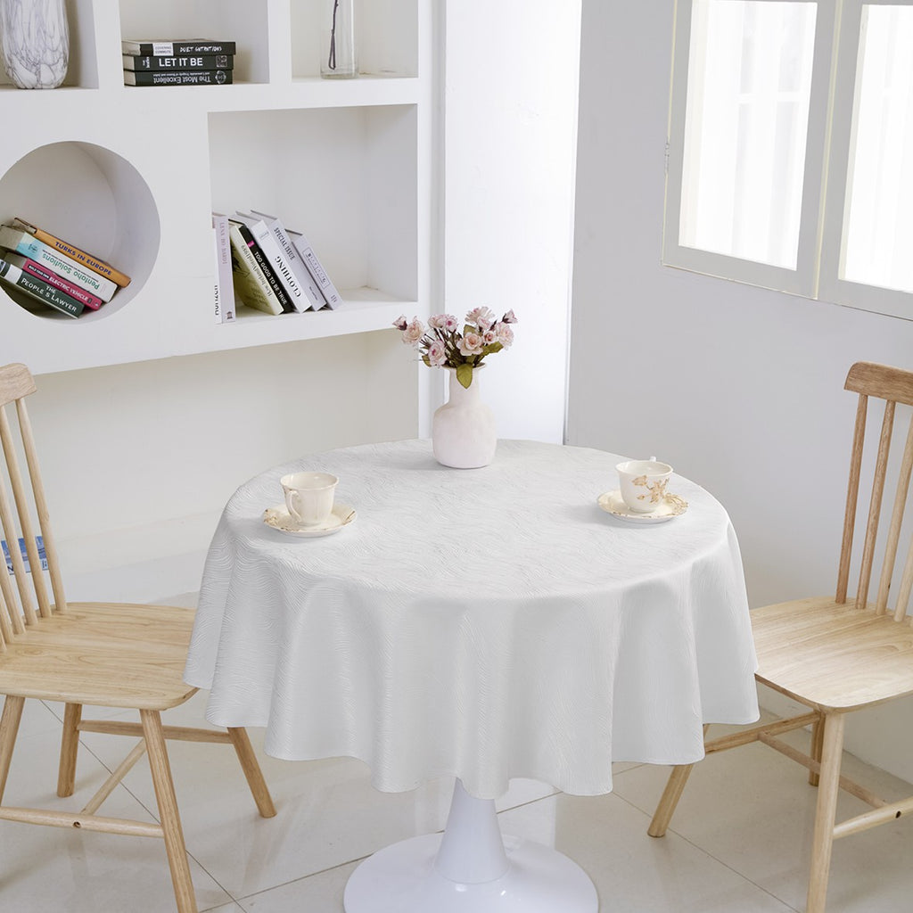 Rippling Wave Jacquard Tablecloth – White (Round)