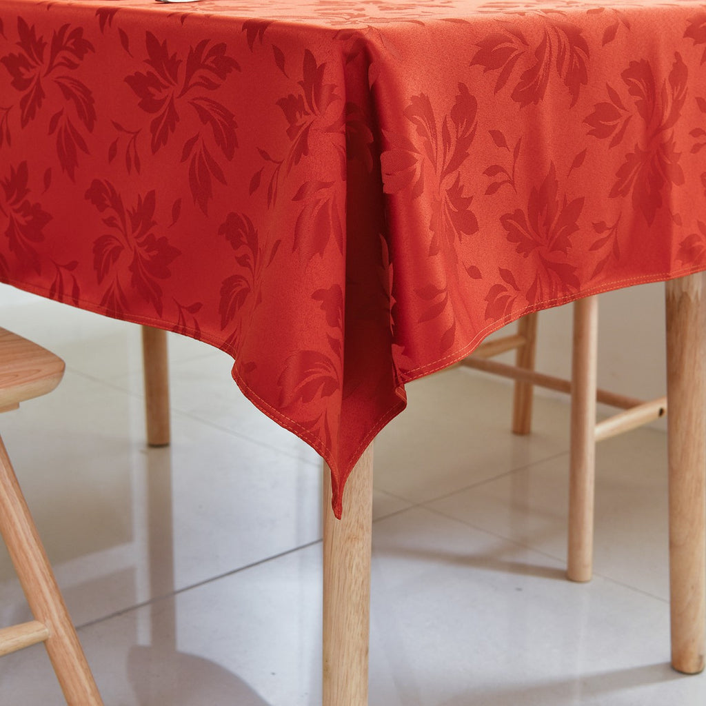 Classic Floral Jacquard Tablecloth – Coral Red (Rectangle)