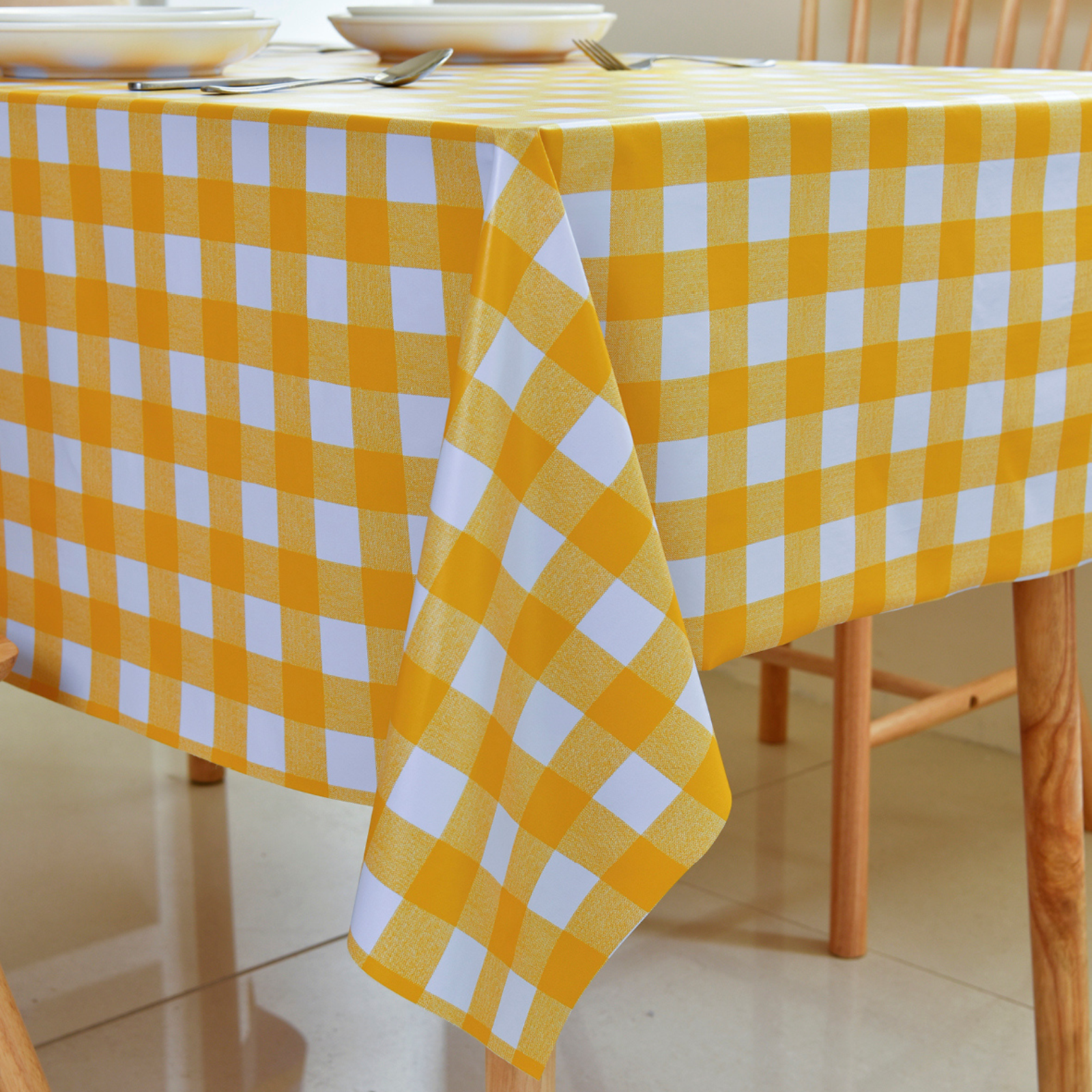 Waterproof PVC Checkered Tablecloth-Yellow
