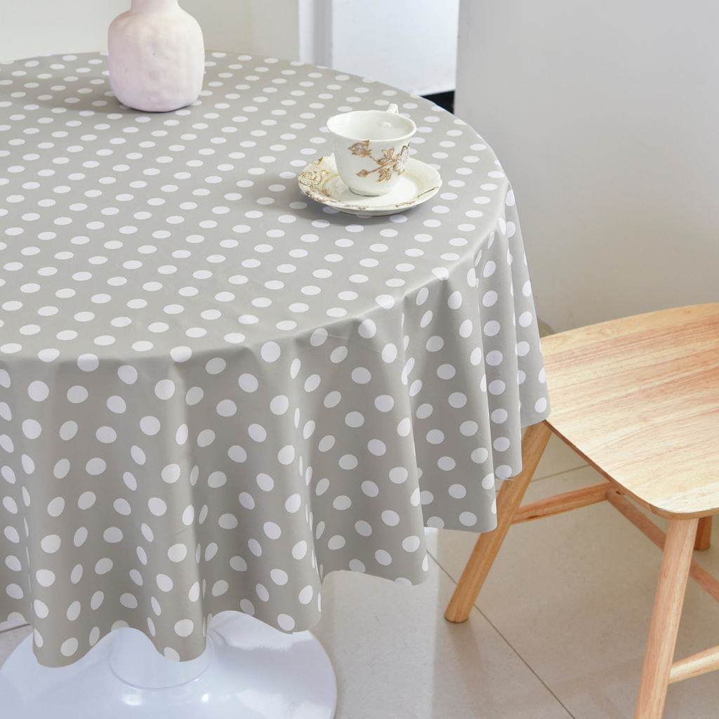PVC Dot Tablecloth-Round-Grey and White