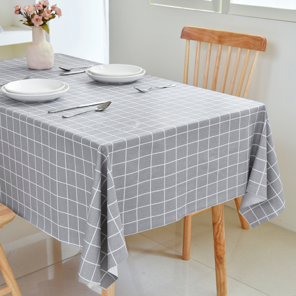PVC Checkered Tablecloth-Rectangle - Grey and White