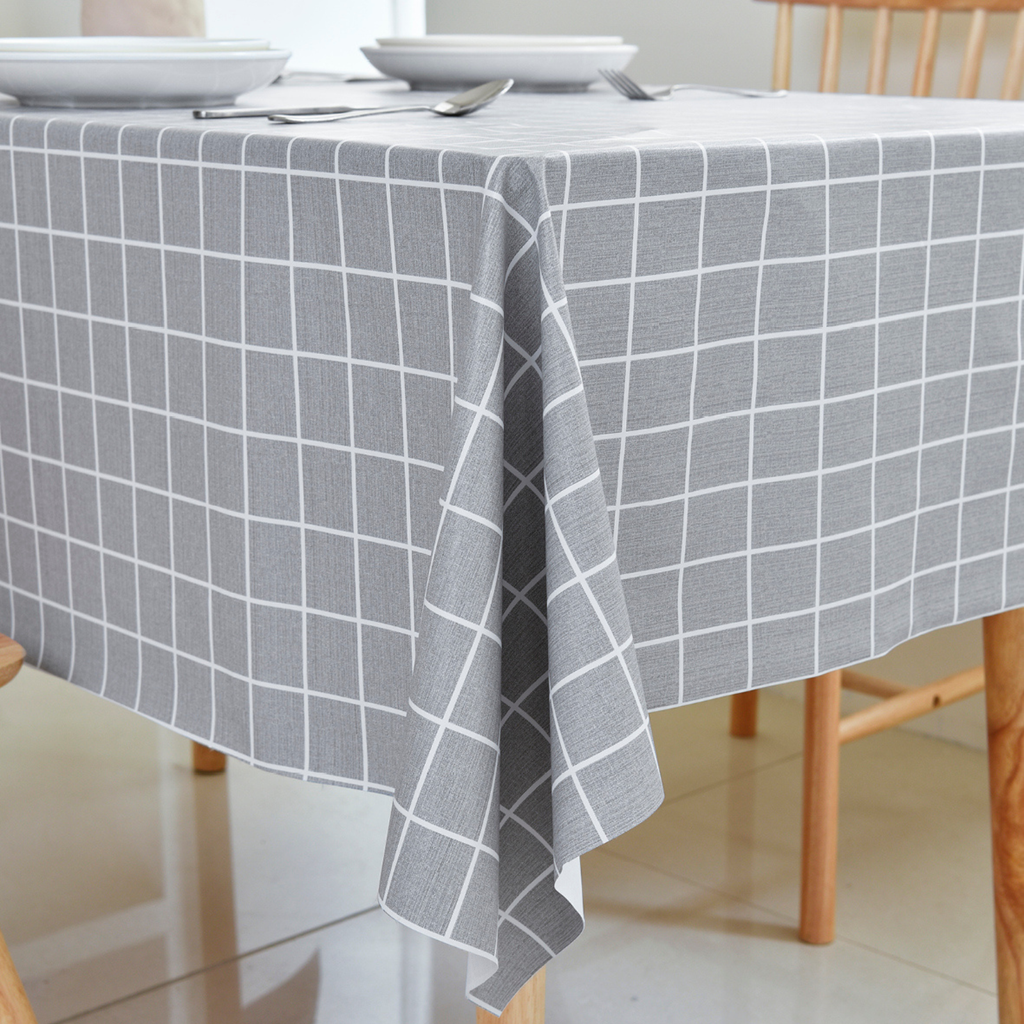 Waterproof PVC Checkered Tablecloth- gray-L