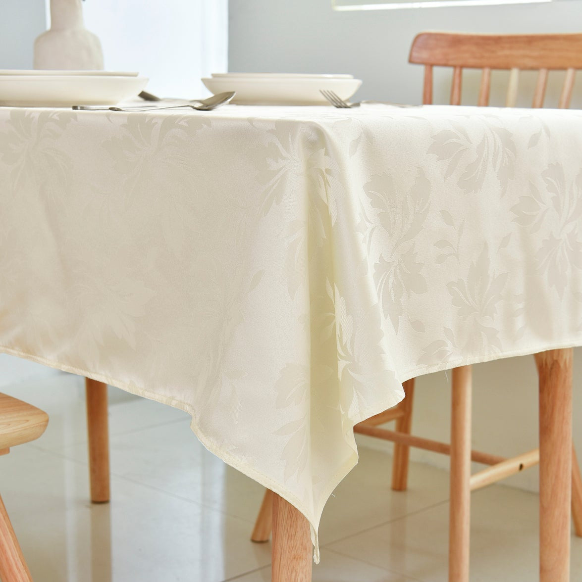 Floral Polyester Tablecloth- Rectangle-Beige