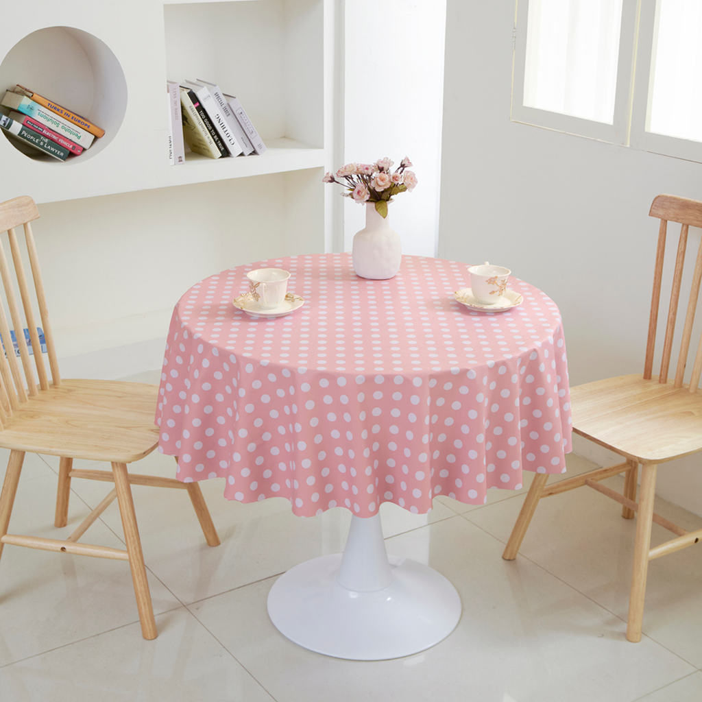 Waterproof Polka Dot Tablecloth-Round-Pink