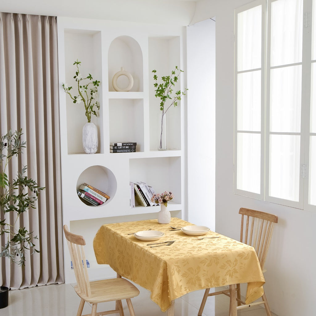 Classic Floral Jacquard Tablecloth – Mustard Yellow (Rectangle)