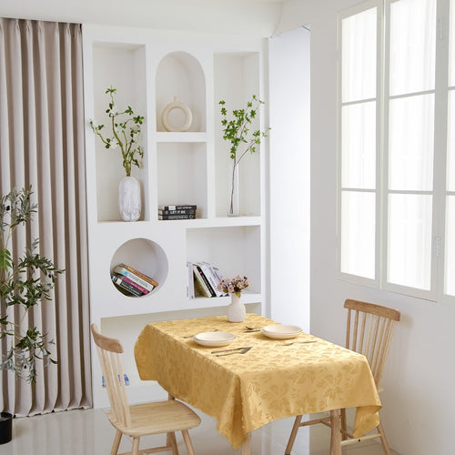 Classic Floral Jacquard Tablecloth – Mustard Yellow (Rectangle)