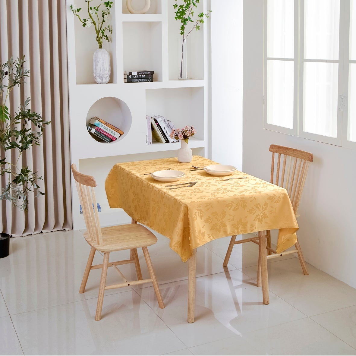 Floral Polyester Tablecloth- Rectangle-Yellow