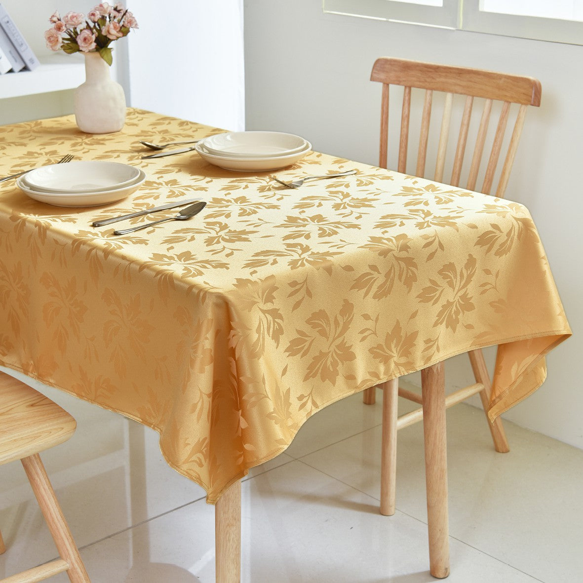 Classic Floral Jacquard Tablecloth – Mustard Yellow (Rectangle)