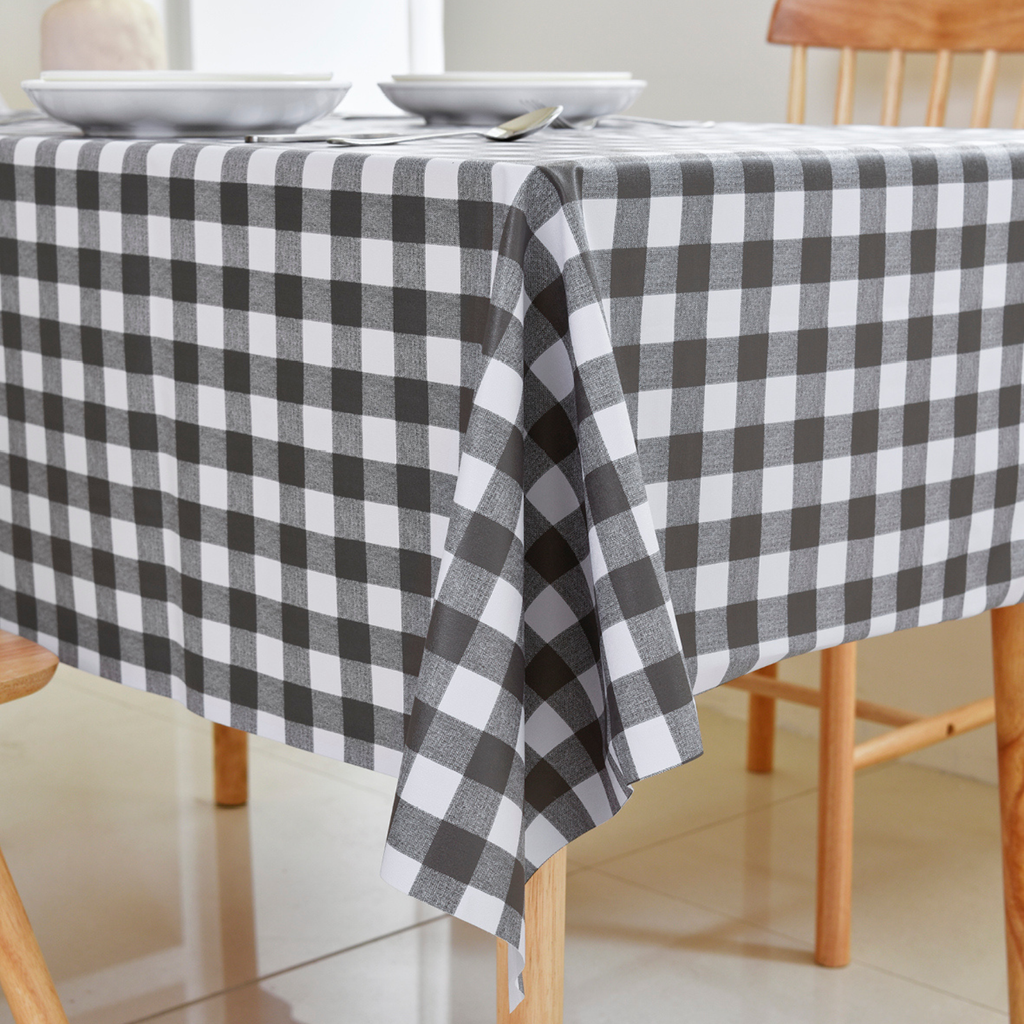 Waterproof PVC Checkered Tablecloth- black
