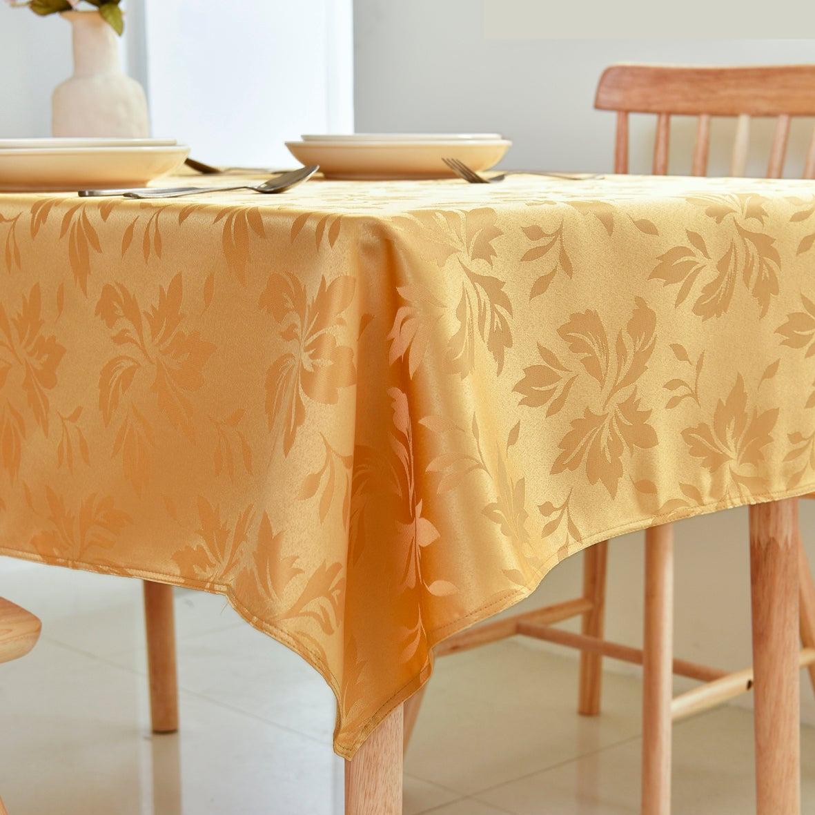 Floral Polyester Tablecloth- Rectangle-Yellow