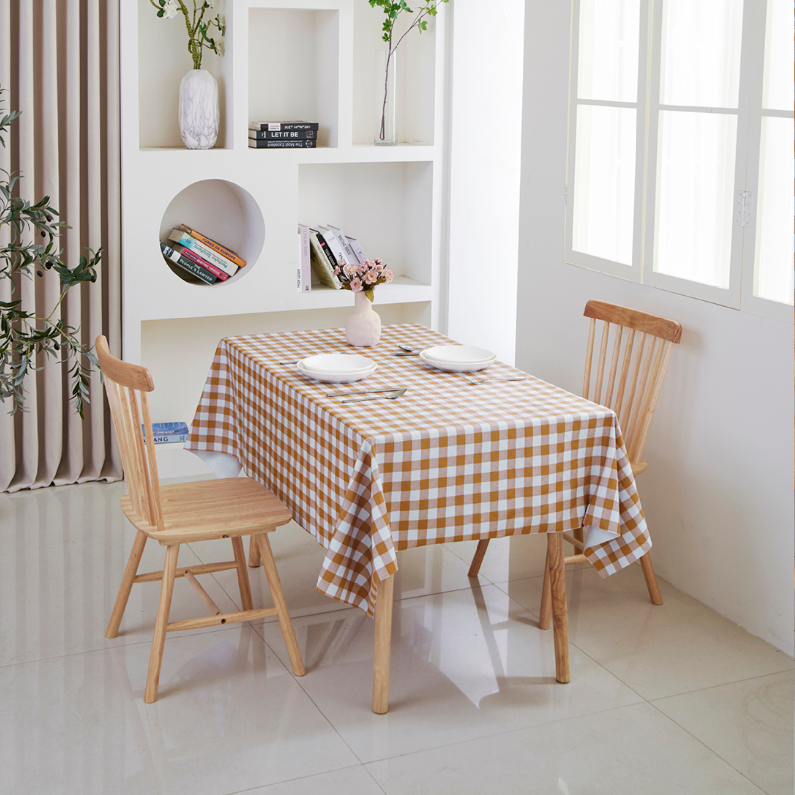 Waterproof PVC Checkered Tablecloth- coffee