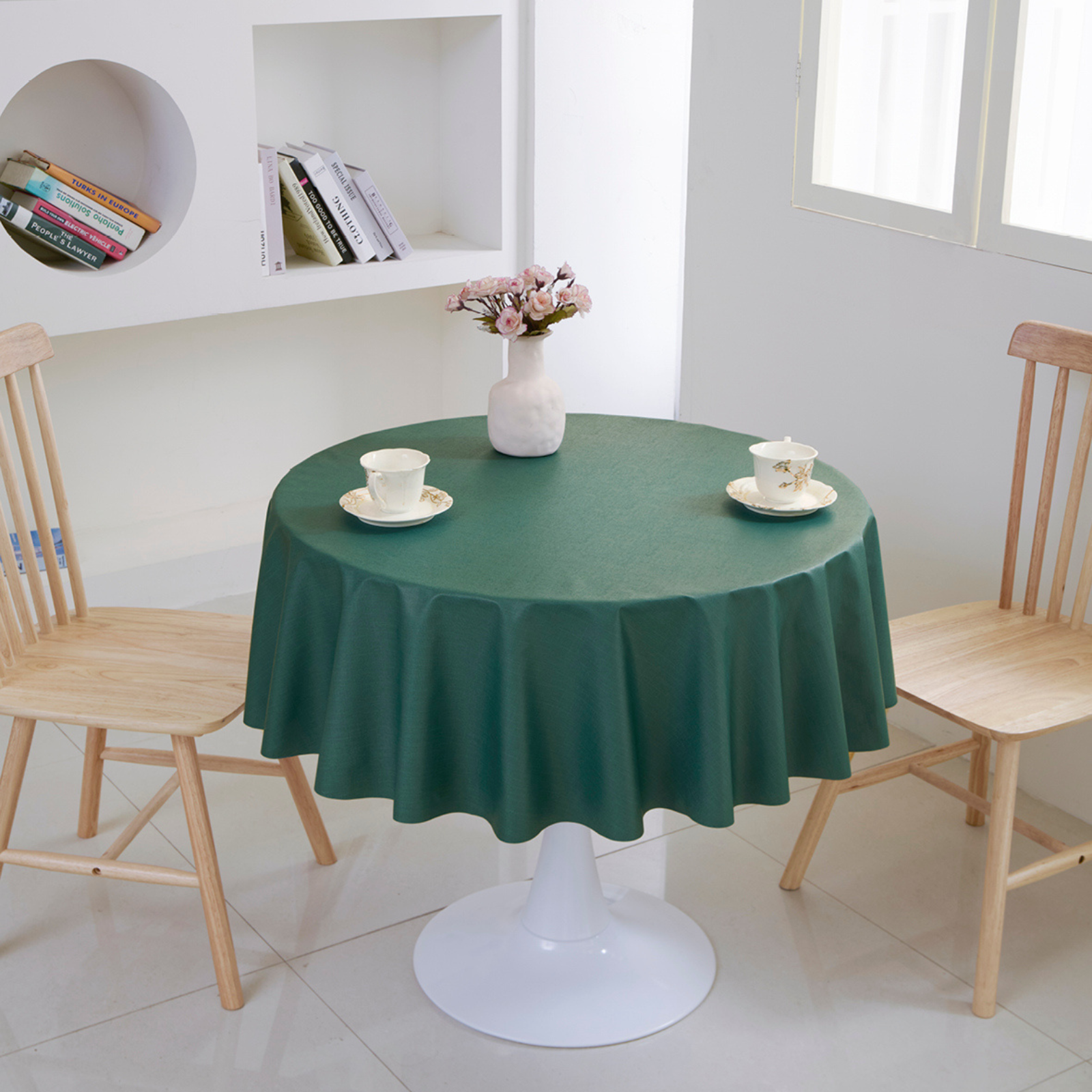PVC Solid Color Tablecloth-Round-Dark Green
