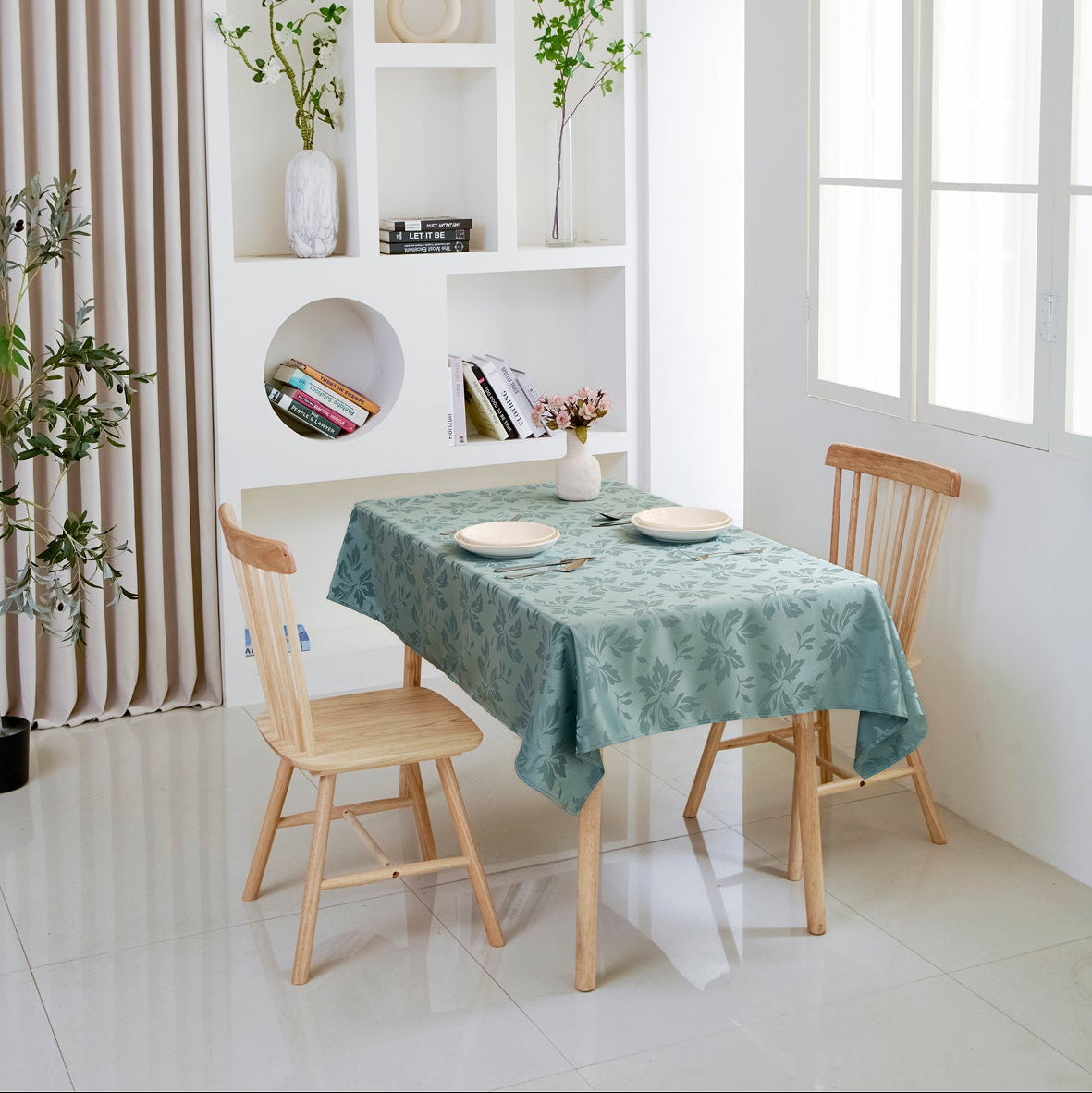 Floral Polyester Tablecloth- Rectangle-Blue