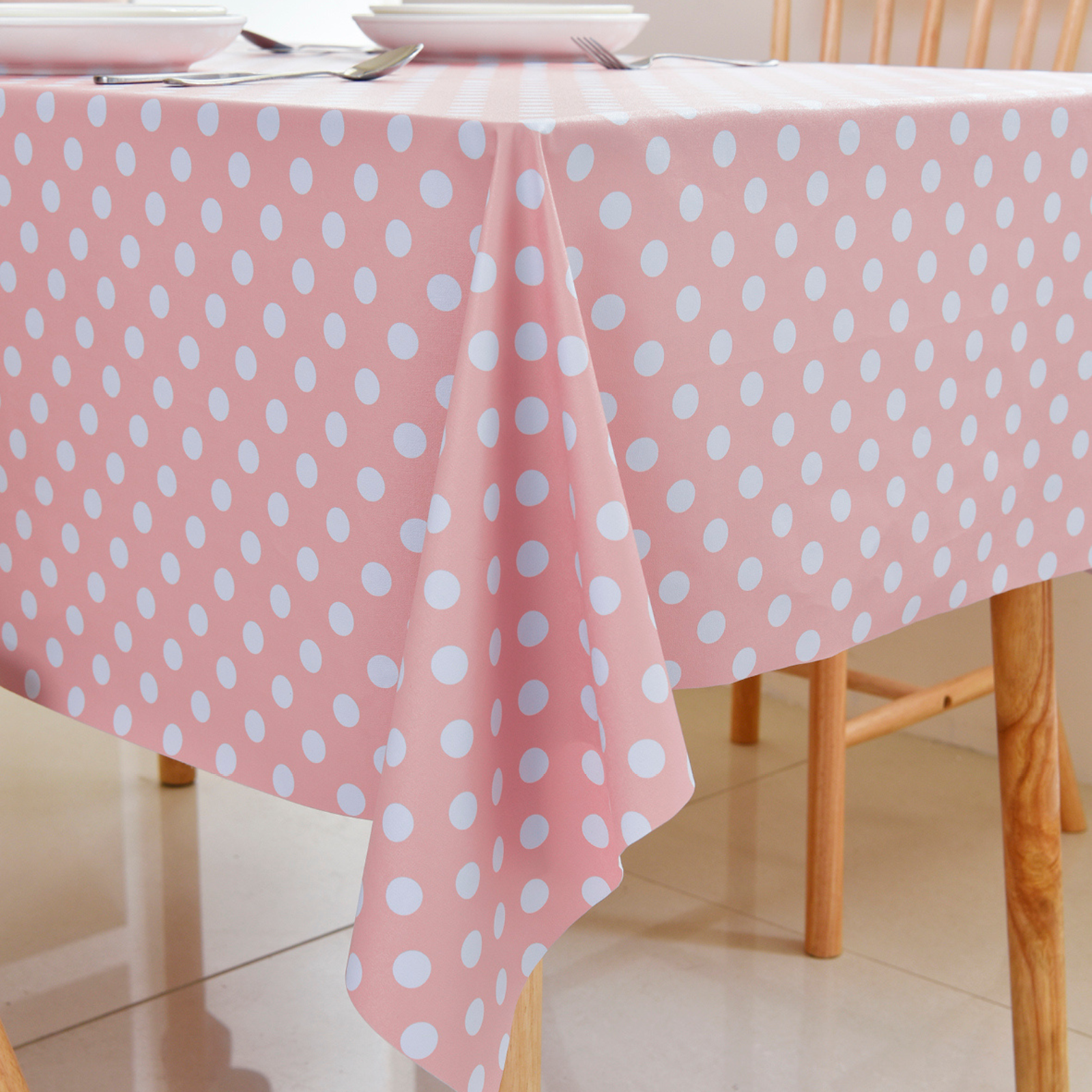 Waterproof Polka Dot Tablecloth-Pink