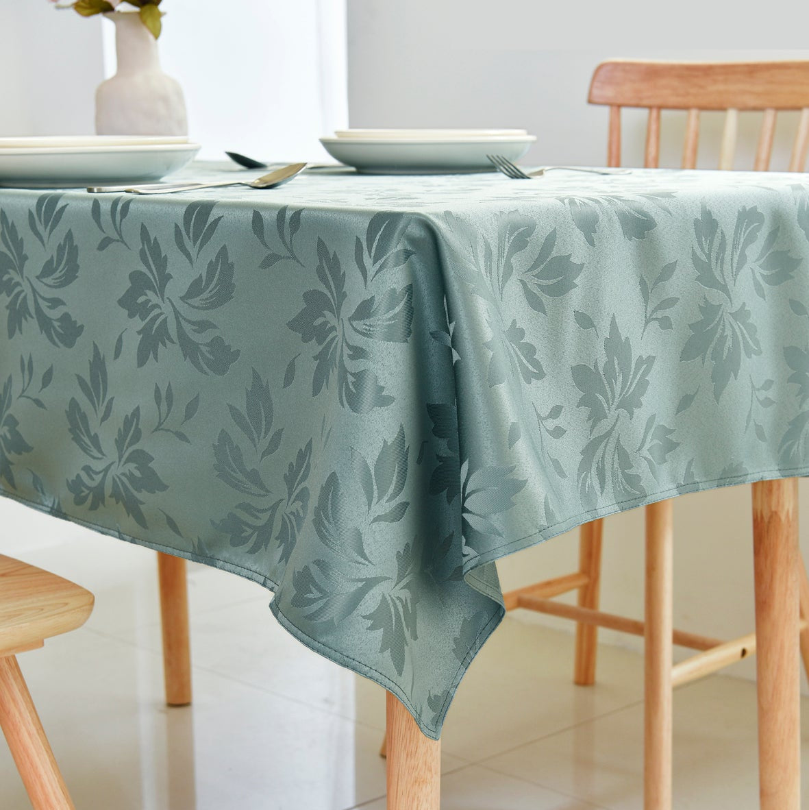 Floral Polyester Tablecloth- Rectangle-Blue
