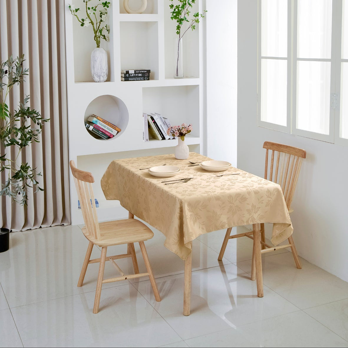 Floral Polyester Tablecloth- Rectangle-Champagne