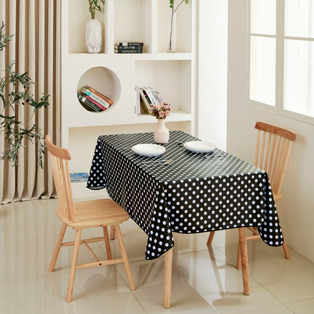 PVC Dot Tablecloth-Rectangle-Black and White