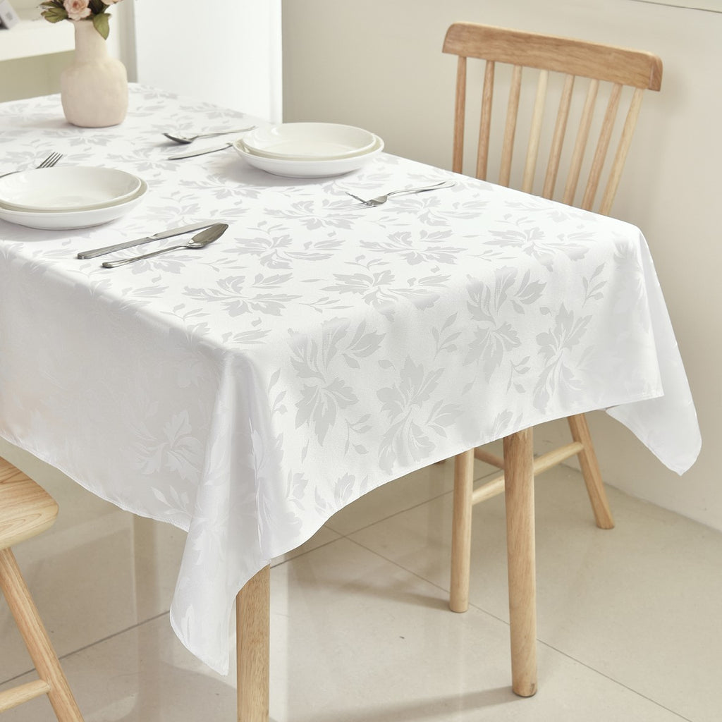 Classic Floral Jacquard Tablecloth – White (Rectangle)