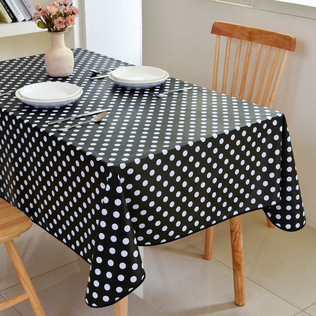 PVC Dot Tablecloth-Rectangle-Black and White