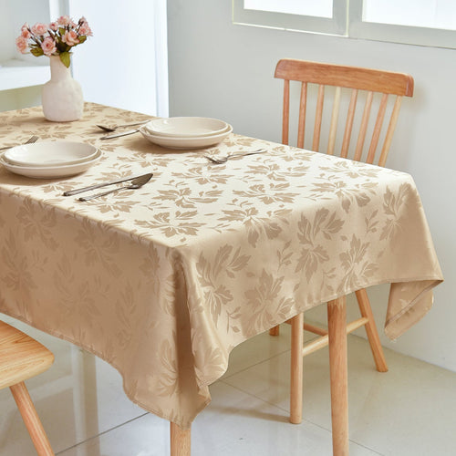 Floral Polyester Tablecloth- Rectangle-Champagne