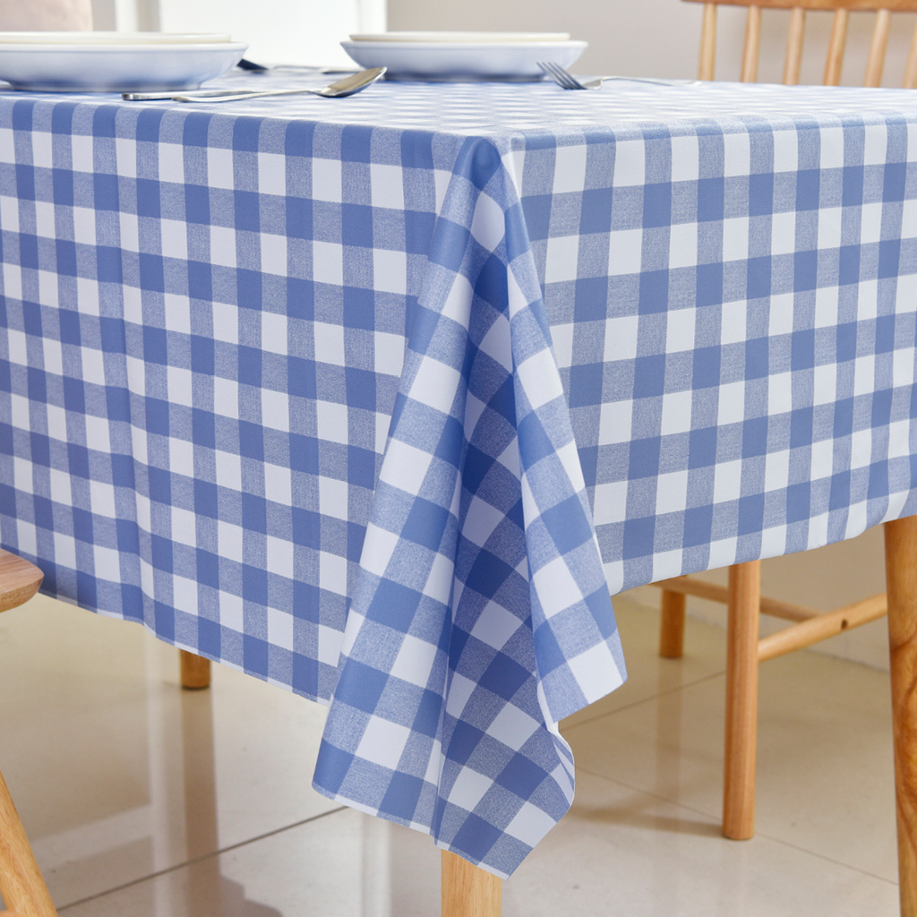 Waterproof PVC Checkered Tablecloth- Blue-L