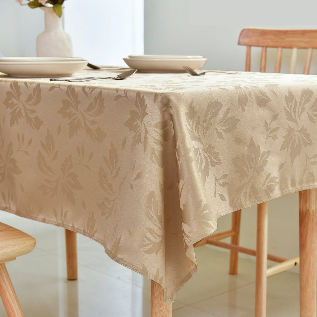 Floral Polyester Tablecloth- Rectangle-Champagne