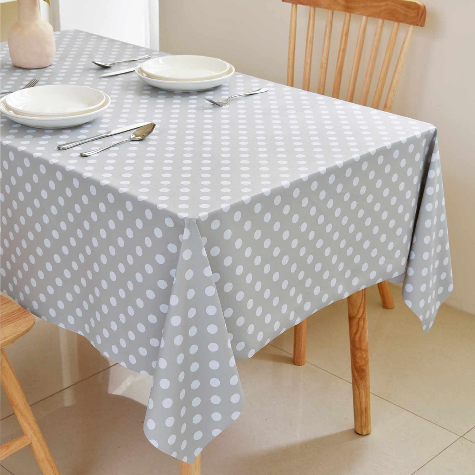 Waterproof Polka Dot Tablecloth-Gray
