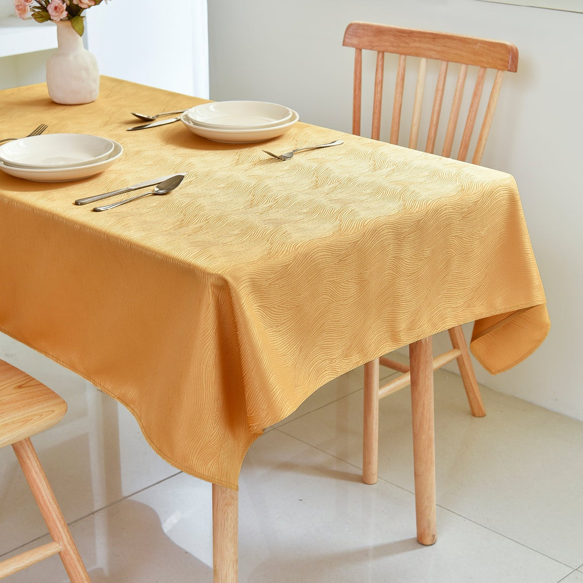 Ripple Texture Polyester Tablecloth-Rectangle-Yellow