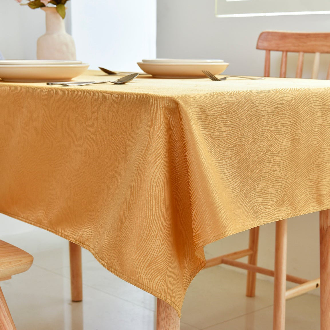 Ripple Texture Polyester Tablecloth-Rectangle-Yellow