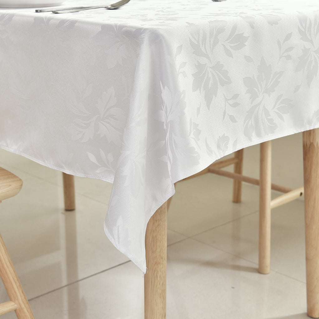 Classic Floral Jacquard Tablecloth – White (Rectangle)