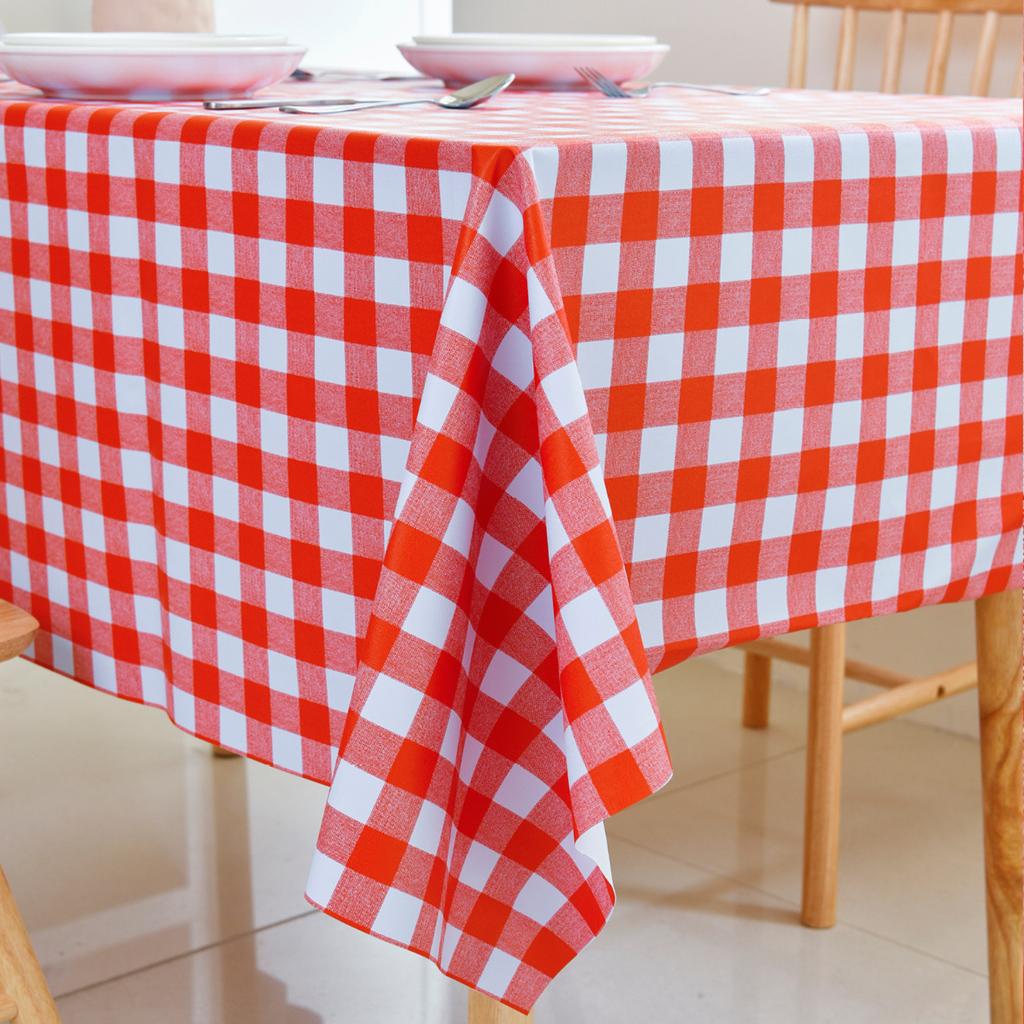 PVC Checkered Tablecloth-Rectangle-Red and White