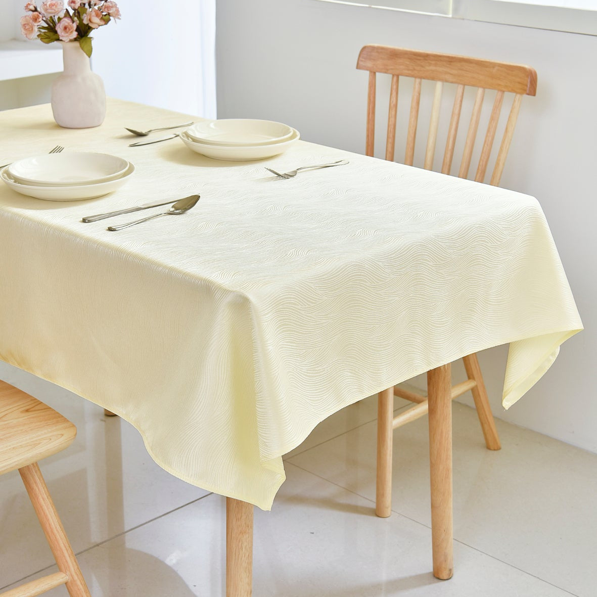 Ripple Texture Polyester Tablecloth-Rectangle-Beige