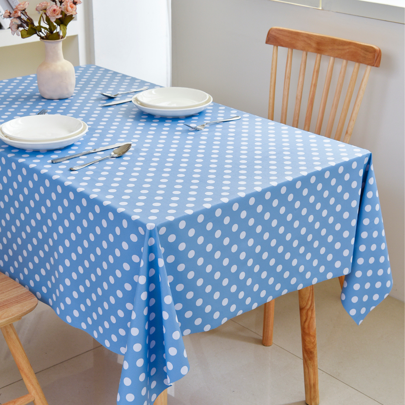 Waterproof Polka Dot Tablecloth-Blue