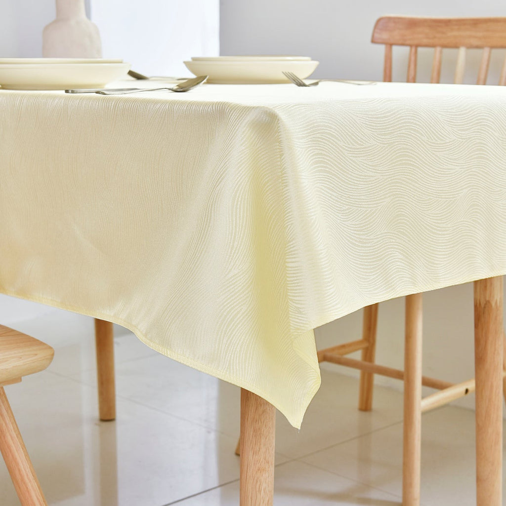 Ripple Texture Polyester Tablecloth-Rectangle-Beige