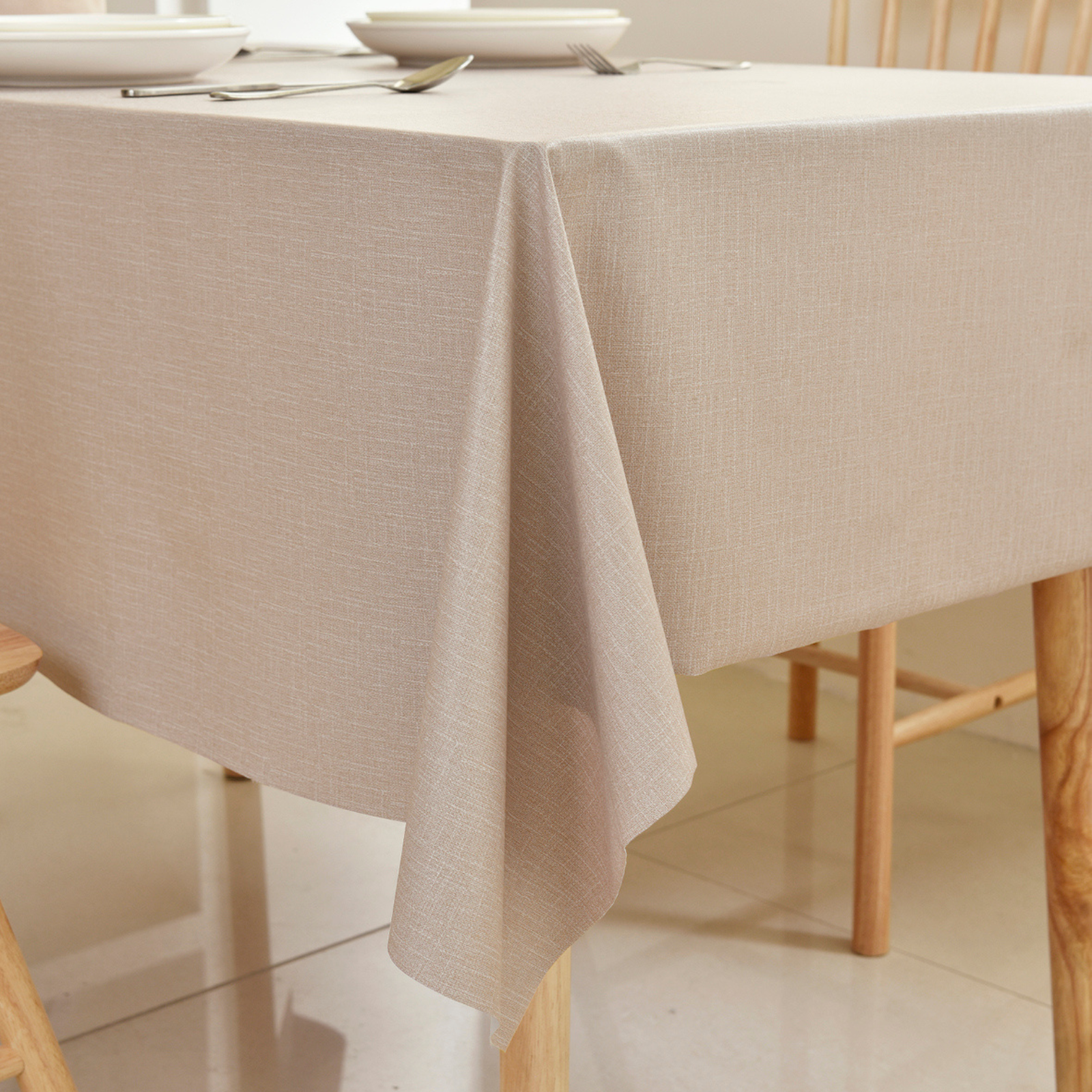 PVC Solid Tablecloth-Rectangle-Beige