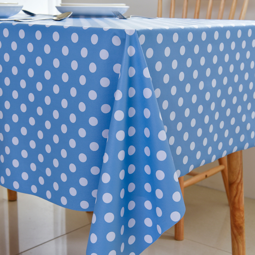 PVC Dot Tablecloth-Rectangle-Blue and White