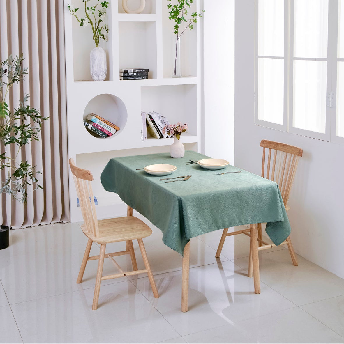 Ripple Texture Polyester Tablecloth-Rectangle-Green