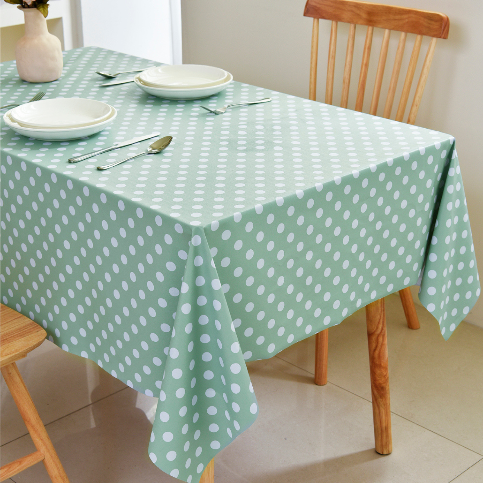 Waterproof Polka Dot Tablecloth-Green