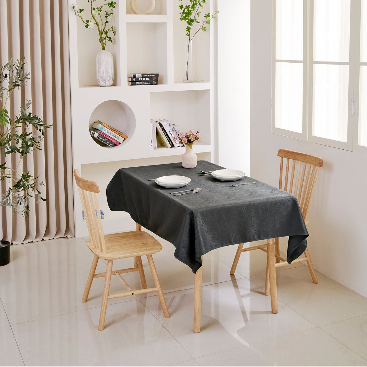 Ripple Texture Polyester Tablecloth-Rectangle-Black